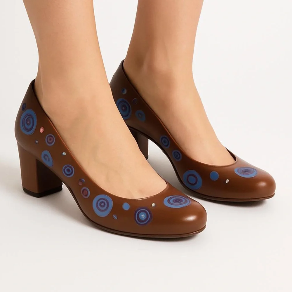 Vintage Morenatom Brown Heels with Blue Accents